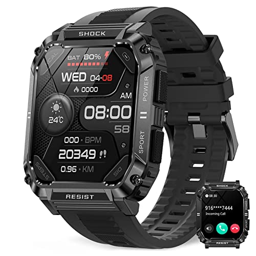 ANYTEC Military Smart Watches for Men, 1.95'' IP68 Waterproof Smart Watch with Bluetooth Call (Answer/Make Calls), Fitness Tracker Watch with 120+ Sports Modes, Tactical Smartwatch for Android iPhone