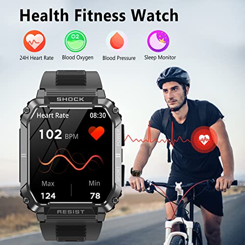 ANYTEC Military Smart Watches for Men, 1.95'' IP68 Waterproof Smart Watch with Bluetooth Call (Answer/Make Calls), Fitness Tracker Watch with 120+ Sports Modes, Tactical Smartwatch for Android iPhone