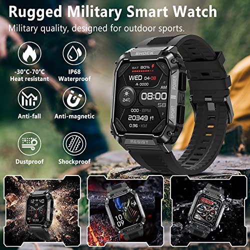 ANYTEC Military Smart Watches for Men, 1.95'' IP68 Waterproof Smart Watch with Bluetooth Call (Answer/Make Calls), Fitness Tracker Watch with 120+ Sports Modes, Tactical Smartwatch for Android iPhone