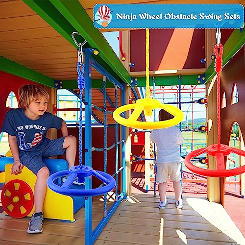 Puteraya 6 Pack Ninja Wheel Obstacle Swing Sets Swing Spinning Wheels Swing Wheel Gymnastic Wheel for Adult Kids Obstacle Course Jungle Gym Backyard Playground Accessories