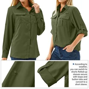 Toumett Women's UPF 50 Long Sleeve UV Sun Protection Safari Shirts Outdoor Quick Dry Fishing Hiking Travel Shirts(Amy Green,M,5071)