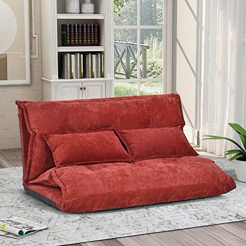 Merax Floor Sofa, Foldable Lazy Sofa Sleeper Bed with 2 Pillows, Adjustable Lounge Sofa Gaming Sofa Floor Couches 5-Position for Bedroom, Living Room, and Balcony, Red