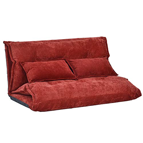Merax Floor Sofa, Foldable Lazy Sofa Sleeper Bed with 2 Pillows, Adjustable Lounge Sofa Gaming Sofa Floor Couches 5-Position for Bedroom, Living Room, and Balcony, Red