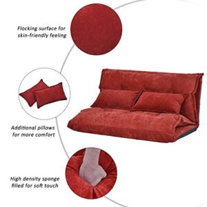 Merax Floor Sofa, Foldable Lazy Sofa Sleeper Bed with 2 Pillows, Adjustable Lounge Sofa Gaming Sofa Floor Couches 5-Position for Bedroom, Living Room, and Balcony, Red