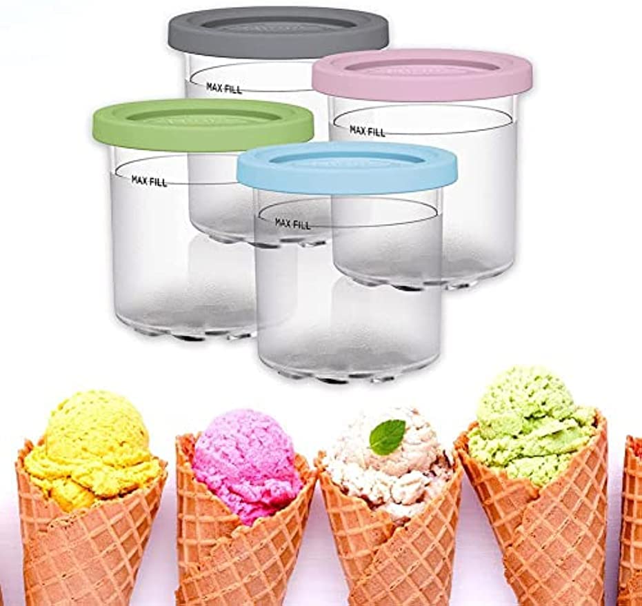 OUHOE Ice Cream Pints Cups for Ninja for Nc299am C300s Series Pint Containers With Silicone Lids Replacement for Ninja for Creami Ice Cream Jar