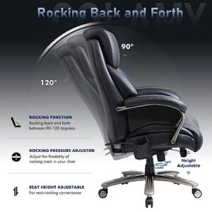 Big and Tall Office Chair 500lbs-Heavy Duty Ergonomic Computer Chair with Extra Wide Seat, High Back Executive Large Desk Chair with Thick Bonded Leather and Tilt Rock, Adjustable Lumbar Support-Black