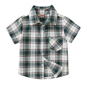 Toddler Baby Boys Clothes Short Sleeve Button Down Shirt Buffalo Plaid Blouse Top Summer Outfits(Green Check Plaid,12-18 Months)