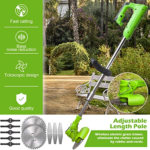 Electric Weed Eater,Weed Wacker Battery Powered,3 in 1 Cordless Lawn Trimmer with Adjustable Handle 3 Types Blades Weed Eater Brush Cutter for Yard and Garden