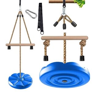 disc swing for kids, swing set accessories, kinspory 7ft height adjustable gym monkey bars, tree swing for backyard, outdoor play equipment - blue