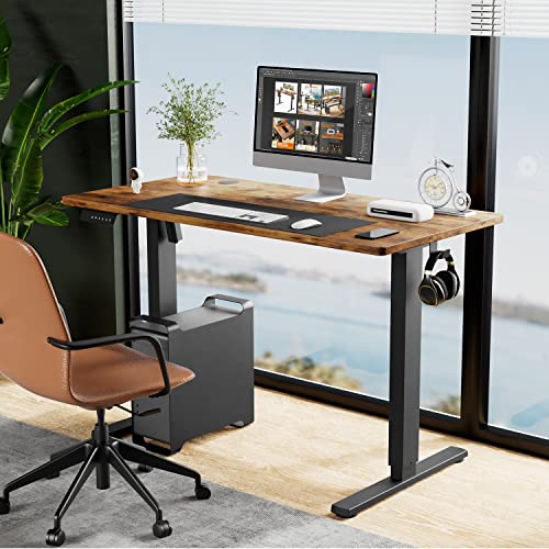 Sweetcrispy Standing Desk, Stand Up Desk, Electric Standing Desk with Splice Board, 31 x 24in Ergonomic Height Adjustable Desk Sit to Stand Desk, Computer Workstation Home Office Desk-Rustic Brown