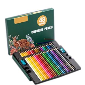 48 colors artist colored pencils set for adult coloring books, soft core, professional numbered art drawing pencils for sketching shading blending crafting, gift tin box for beginners kids