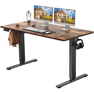 sweetcrispy height adjustable electric ergonomic design 55 x 24 inch, sit desk with splice board, standing table black frame/rustic brown desktop for home office, 4824in-2 drawers
