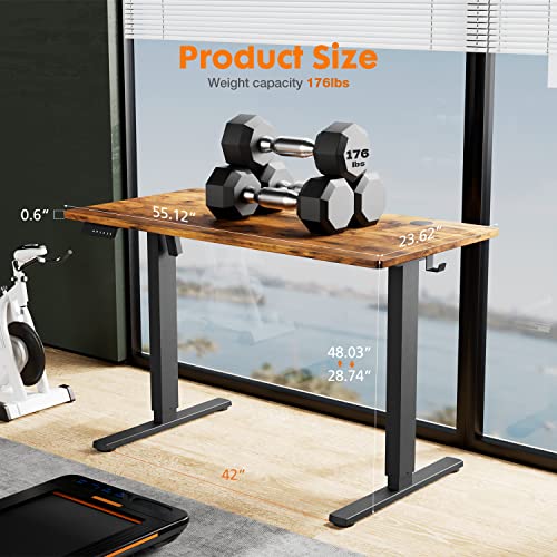 Sweetcrispy Height Adjustable Electric Ergonomic Design 55 x 24 Inch, Sit Desk with Splice Board, Standing Table Black Frame/Rustic Brown Desktop for Home Office, 4824in-2 Drawers