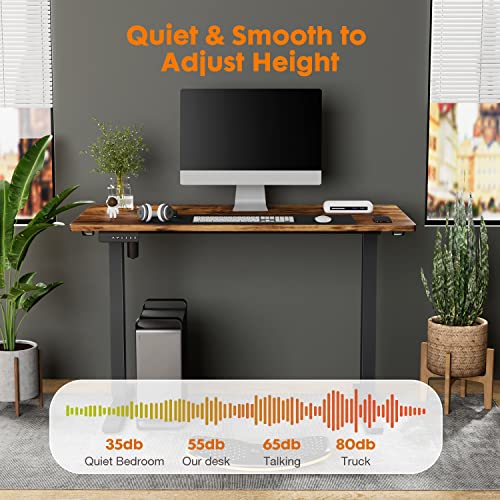 Sweetcrispy Height Adjustable Electric Ergonomic Design 55 x 24 Inch, Sit Desk with Splice Board, Standing Table Black Frame/Rustic Brown Desktop for Home Office, 4824in-2 Drawers