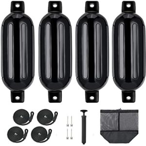 vigorvan boat fenders 4 pack boat bumpers for docking, 5.5 inch inflatable boat fenders bumpers, boat fender with 4 ropes, 4 needles, 1 pump