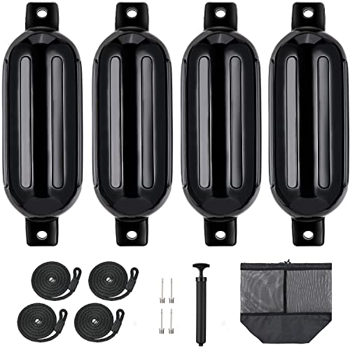 VIGORVAN Boat Fenders 4 Pack Boat Bumpers for Docking, 5.5 Inch Inflatable Boat Fenders Bumpers, Boat Fender with 4 Ropes, 4 Needles, 1 Pump