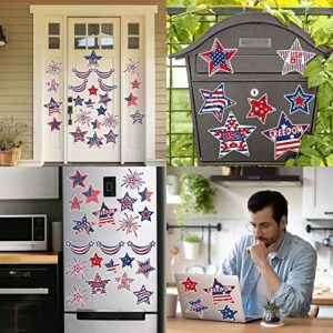 Whaline 24Pcs Patriotic Refrigerator Magnets 4th of July Stars Fireworks Refrigerator Magnetic Stickers Stars and Stripes Magnetic Decals for Independence Day Fridge Metal Door Cabinets Mailbox Decor