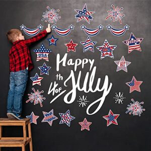 Whaline 24Pcs Patriotic Refrigerator Magnets 4th of July Stars Fireworks Refrigerator Magnetic Stickers Stars and Stripes Magnetic Decals for Independence Day Fridge Metal Door Cabinets Mailbox Decor