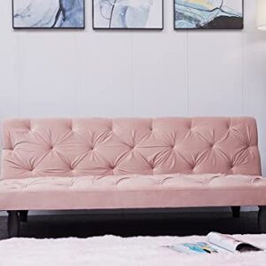 GPCRAC Convertible Folding Sofa Bed, Futon Sofabed with 3 Adjustable Positions for Living Room, Home, Office Dorms, Compact Living Spaces (Pink)