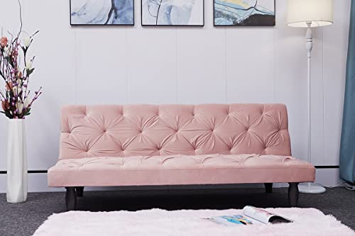 GPCRAC Convertible Folding Sofa Bed, Futon Sofabed with 3 Adjustable Positions for Living Room, Home, Office Dorms, Compact Living Spaces (Pink)