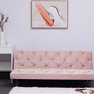 GPCRAC Convertible Folding Sofa Bed, Futon Sofabed with 3 Adjustable Positions for Living Room, Home, Office Dorms, Compact Living Spaces (Pink)