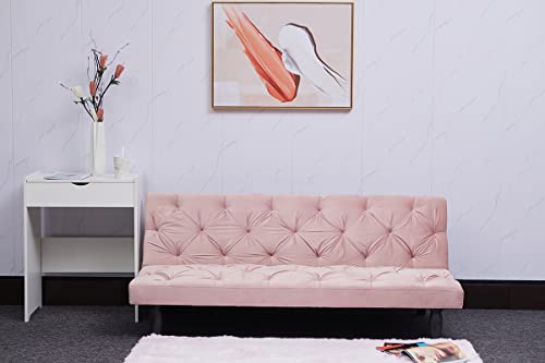 GPCRAC Convertible Folding Sofa Bed, Futon Sofabed with 3 Adjustable Positions for Living Room, Home, Office Dorms, Compact Living Spaces (Pink)