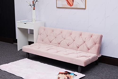 GPCRAC Convertible Folding Sofa Bed, Futon Sofabed with 3 Adjustable Positions for Living Room, Home, Office Dorms, Compact Living Spaces (Pink)