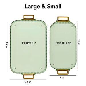 ArderLive Serving Tray Plastic for Serving Food, Great for Dinner Tray, Tea Tray, Bar Tray, Breakfast Tray - for Party Bed Resuable Tray Set of 2 12.4" x 7" & 14" x 9.8", Green
