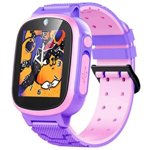 kids smart watch gift for girls age 4-12, smart watch for kids boys girls toys for kids with hd touchscreen 20 puzzle games camera video, music player, alarm clock calendaring (purple)