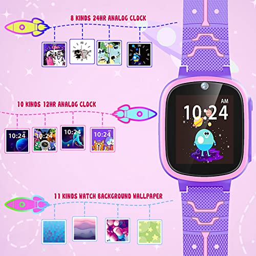 Kids Smart Watch Gift for Girls Age 4-12, Smart Watch for Kids Boys Girls Toys for Kids with HD Touchscreen 20 Puzzle Games Camera Video, Music Player, Alarm Clock Calendaring (Purple)