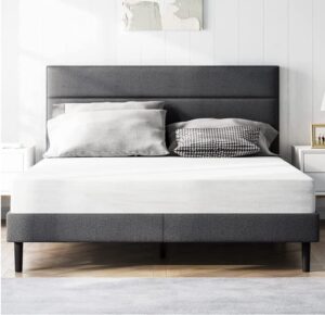 molblly queen bed frame with headboard, upholstered platform bed frame, no box spring needed, non-slip and noise-free, easy assembly, dark grey