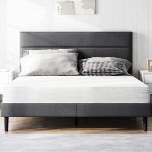 Molblly Queen Bed Frame with Headboard, Upholstered Platform Bed Frame, No Box Spring Needed, Non-Slip and Noise-Free, Easy Assembly, Dark Grey