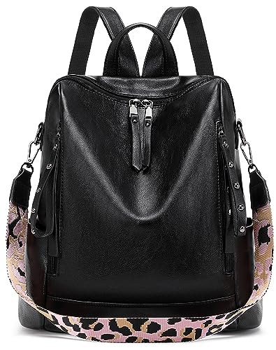 sqlp Leather Backpack Purse for Women Small Size Ladies Fashion Everyday Travel Multipurpose Design Handbags and Shoulder Bags Black