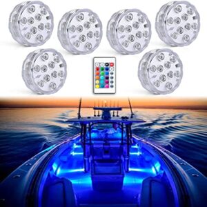 seaponer boat lights wireless battery operated, waterproof marine led light for deck light courtesy interior lights, for fishing kayak duck jon bass boat, rgb multi color remote controlled, 6pcs