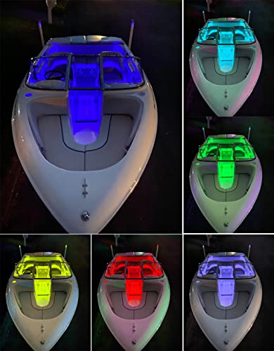 Seaponer Boat Lights Wireless Battery Operated, Waterproof Marine Led Light for Deck Light Courtesy Interior Lights, for Fishing Kayak Duck Jon Bass Boat, RGB Multi Color Remote Controlled, 8pcs