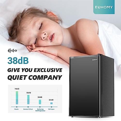 EUHOMY 3.2 Cu.Ft Mini Fridge with Freezer, Single Door Compact Refrigerator, LED light, Adjustable Thermostat, Mini Refrigerator Energy Saving, Mini fridge for Bedroom, Dorm, Office, Black