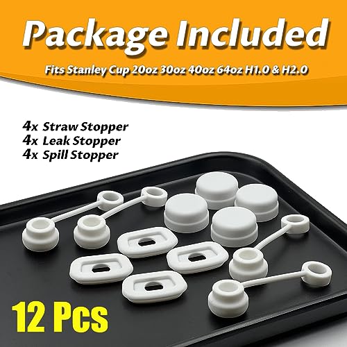 QHAND 12pcs Spill Stopper for Stanley Cup 40oz / 64oz / 30oz - Leak Stopper Compatible with Stanley Tumbler H1.0 & H2.0 40oz Stanley Straw Cover - 4 Sets Spill Proof Stopper (White)
