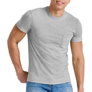 hanes originals crewneck t-shirt, 100% cotton pocket tees for men, light steel