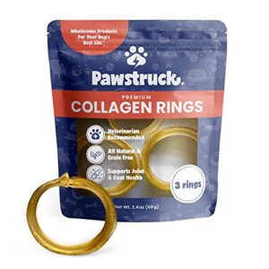 pawstruck natural beef collagen rings for dogs - vet-approved long lasting alternative to traditional rawhide & bully sticks - high protein dental treat w/glucosamine & chondroitin - 3 pack