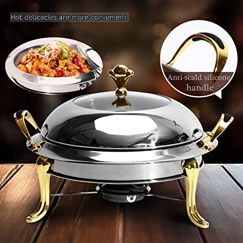 Stainless Chafing Dish Buffet Set with Visible Lid,Food Tray and Fuel Holder for Parties Buffet (Diameter: 28 CM),Gold