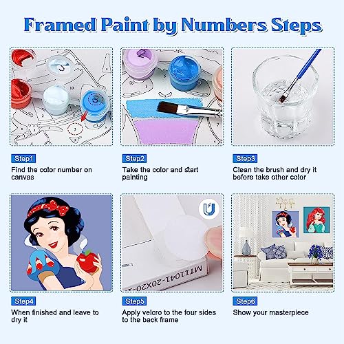 cupmod 4 Pack Cartoon Character Paint by Number for Kids Ages 4-8,Easy Acrylic Paint by Number for Kids On Canvas,Oil Painting Paint by Number Kits Gift for Kids(Framed)