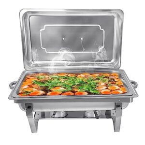 jstuoke chafing dish buffet set 1 pack, 8qt stainless steel chafer, rectangle catering warmer server w/lid water pan folding stand fuel tray holder spoon clip