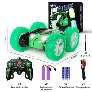 28℃ Remote Control Car, RC Cars Stunt Car Toy, 4WD 2.4Ghz Double Sided 360° Rotating RC Stunt Car with Headlights Wheel Lights, RC Cars Toys Gift for Kids Boys Girls on Birthday Christmas (Green)