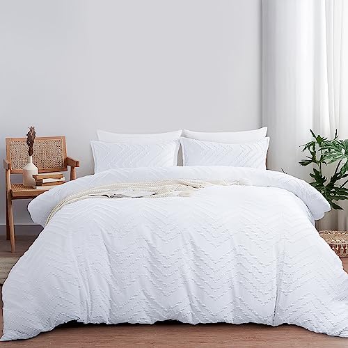 HOMBYS Oversized King Duvet Cover Set 120x120,Cream White Tufted Duvet Cover with 2 Pillowcases, Boho Duvet Cover Set for All Season with Zipper Closure, Shabby Chic 3 Pieces Soft Bedding Set