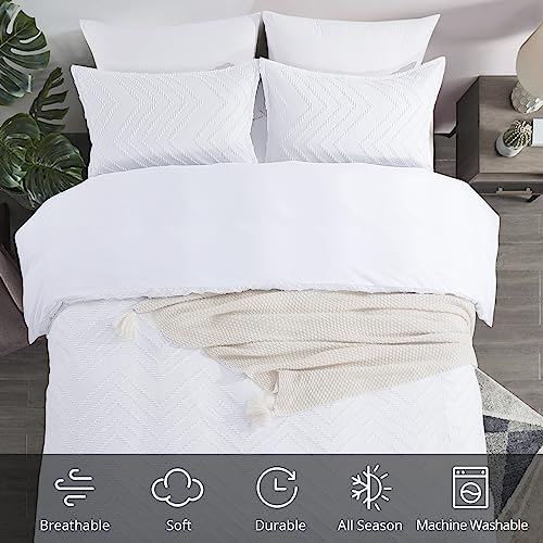 HOMBYS Oversized King Duvet Cover Set 120x120,Cream White Tufted Duvet Cover with 2 Pillowcases, Boho Duvet Cover Set for All Season with Zipper Closure, Shabby Chic 3 Pieces Soft Bedding Set