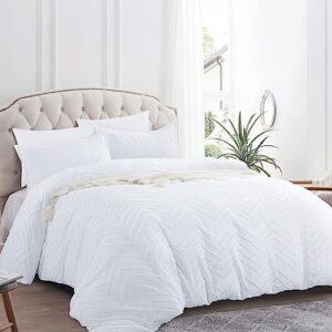 HOMBYS Oversized King Duvet Cover Set 120x120,Cream White Tufted Duvet Cover with 2 Pillowcases, Boho Duvet Cover Set for All Season with Zipper Closure, Shabby Chic 3 Pieces Soft Bedding Set