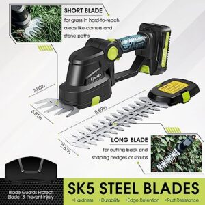 Saker Cordless Hedge Trimmer-20V Electric Shrub Trimmer Grass Shears Handheld Grass Cutter, Hedge Shear with 2 PCS Rechargeable Battery and Charger for Garden, Lawn