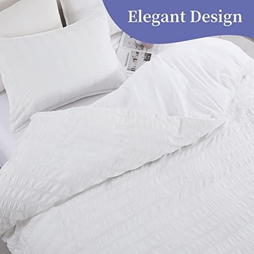 HOMBYS Oversized King Duvet Cover Set 120"x120", Striped Textured Seersucker Duvet Cover 3 Pieces Set, Cream White Boho Duvet Cover for All Season with Zipper Closure,Soft Breathable Duvet Cover Set