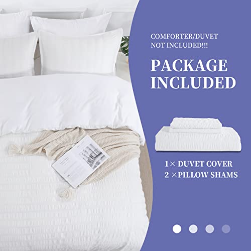 HOMBYS Oversized King Duvet Cover Set 120"x120", Striped Textured Seersucker Duvet Cover 3 Pieces Set, Cream White Boho Duvet Cover for All Season with Zipper Closure,Soft Breathable Duvet Cover Set