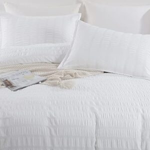 HOMBYS Oversized King Duvet Cover Set 120"x120", Striped Textured Seersucker Duvet Cover 3 Pieces Set, Cream White Boho Duvet Cover for All Season with Zipper Closure,Soft Breathable Duvet Cover Set